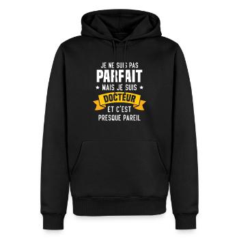 Pas parfait mais je suis docteur - Sweat à capuche Premium bio Homme - noir - Devant - Nico (187cm)