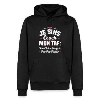 Je suis coach, Humour cadeau sportif coach - Sweat à capuche Premium bio Homme - noir - Devant - Nico (187cm)