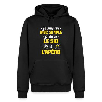 Je suis un mec simple j'aime le ski et l'apéro - Sweat à capuche Premium bio Homme - noir - Devant - Nico (187cm)