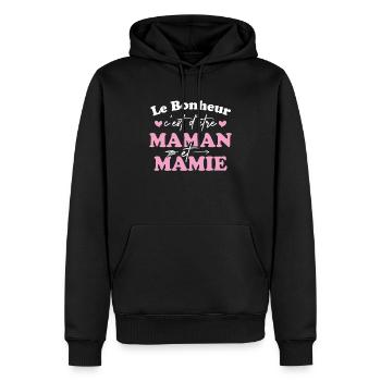 Le bonheur c'est d'être maman et mamie - Sweat à capuche Premium bio Homme - noir - Devant - Nico (187cm)