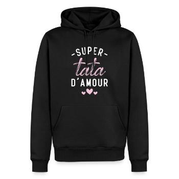 Cadeau Femme Super tata d'amour - Sweat à capuche Premium bio Homme - noir - Devant - Nico (187cm)