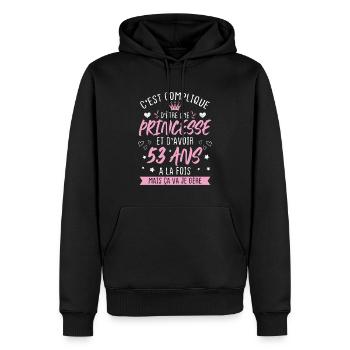 Une princesse et d'avoir 53 ans, Cadeau 53 ans - Sweat à capuche Premium bio Homme - noir - Devant - Nico (187cm)