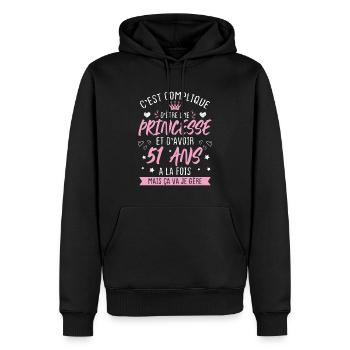 Une princesse et d'avoir 51 ans, Cadeau 51 ans - Sweat à capuche Premium bio Homme - noir - Devant - Nico (187cm)