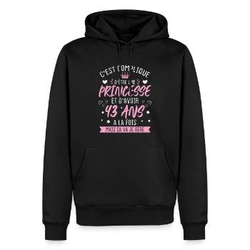 Une princesse et d'avoir 43 ans, Cadeau 43 ans - Sweat à capuche Premium bio Homme - noir - Devant - Nico (187cm)