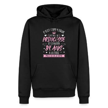 Une princesse et d'avoir 34 ans, Cadeau 34 ans - Sweat à capuche Premium bio Homme - noir - Devant - Nico (187cm)