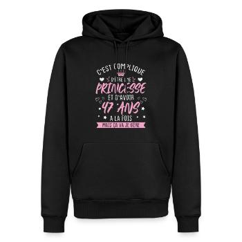 Une princesse et d'avoir 47 ans, Cadeau 47 ans - Sweat à capuche Premium bio Homme - noir - Devant - Nico (187cm)