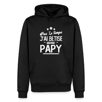 Pas le temps j'ai bêtise avec papy - Sweat à capuche Premium bio Homme - noir - Devant - Nico (187cm)