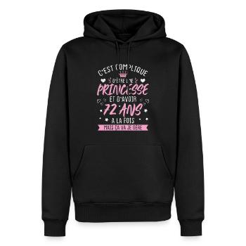 Une princesse et d'avoir 72 ans, Cadeau 72 ans - Sweat à capuche Premium bio Homme - noir - Devant - Nico (187cm)