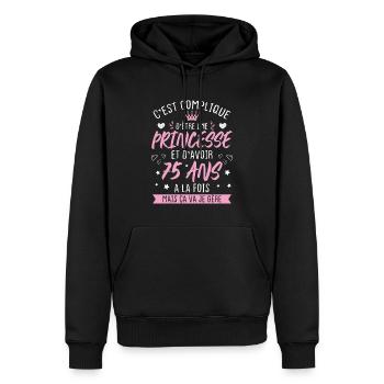 Une princesse et d'avoir 75 ans, Cadeau 75 ans - Sweat à capuche Premium bio Homme - noir - Devant - Nico (187cm)
