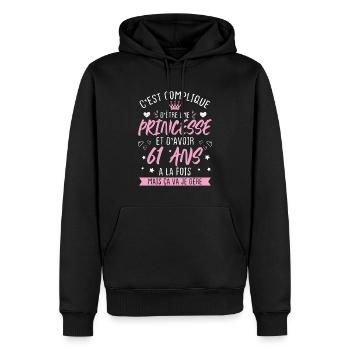 Une princesse et d'avoir 61 ans, Cadeau 61 ans - Sweat à capuche Premium bio Homme - noir - Devant - Nico (187cm)