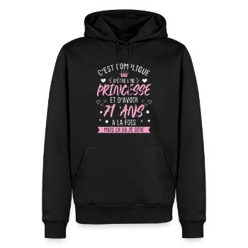 Une princesse et d'avoir 71 ans, Cadeau 71 ans - Sweat à capuche Premium bio Homme - noir - Devant - Nico (187cm)