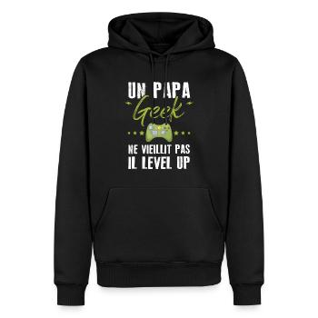 Un papa geek ne vieillit pas il level up - Sweat à capuche Premium bio Homme - noir - Devant - Nico (187cm)