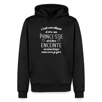 Compliqué d'être une princesse et d'être enceinte - Sweat à capuche Premium bio Homme - noir - Devant - Nico (187cm)