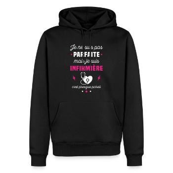 Je ne suis pas parfaite mais je suis infirmière - Sweat à capuche Premium bio Homme - noir - Devant - Nico (187cm)