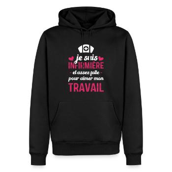 Je suis infirmière, et aimer mon travail - Sweat à capuche Premium bio Homme - noir - Devant - Nico (187cm)