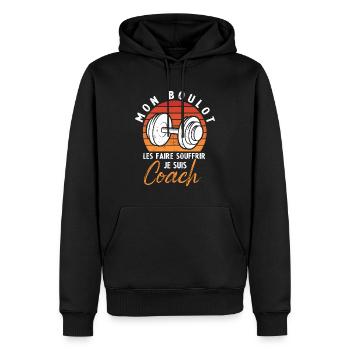 Mon boulot les faire souffrir je suis coach - Sweat à capuche Premium bio Homme - noir - Devant - Nico (187cm)