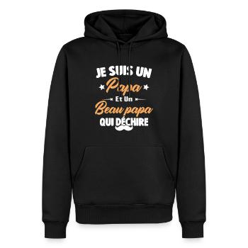 je suis un papa et beau-papa qui déchire - Sweat à capuche Premium bio Homme - noir - Devant - Nico (187cm)