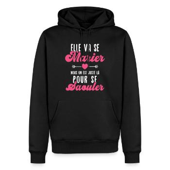 Elle va se marier - Sweat à capuche Premium bio Homme - noir - Devant - Nico (187cm)