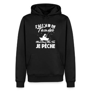 Dans Ma Tête Je Pêche, Cadeau Humour Pêcheur - Sweat à capuche Premium bio Homme - noir - Devant - Nico (187cm)