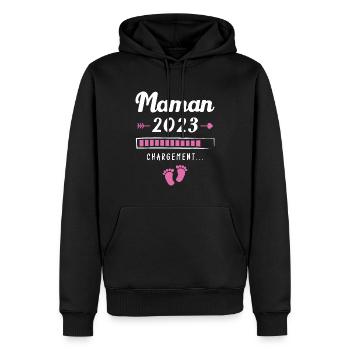 Maman 2023 Chargement, Cadeau future maman - Sweat à capuche Premium bio Homme - noir - Devant - Nico (187cm)