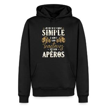Un Mec Simple J'aime Les Tracteurs Et Les Apéros - Sweat à capuche Premium bio Homme - noir - Devant - Nico (187cm)