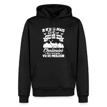 Je suis le top des chasseuses / Cadeau Chasseur - Sweat à capuche Premium bio Homme - noir - Devant - Nico (187cm)