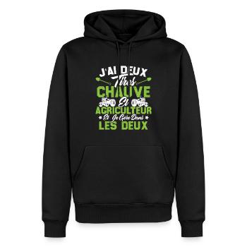 Chauve Agriculteur / Humour Cadeau Agriculture - Sweat à capuche Premium bio Homme - noir - Devant - Nico (187cm)