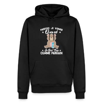 Parfois je vomis quand je bois trop comme parrain - Sweat à capuche Premium bio Homme - noir - Devant - Nico (187cm)