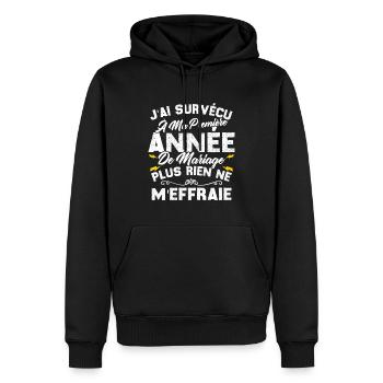 Humour Cadeau Ma Première Année De Mariage - Sweat à capuche Premium bio Homme - noir - Devant - Nico (187cm)