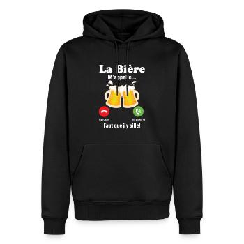 La Bière m'appelle - Sweat à capuche Premium bio Homme - noir - Devant - Nico (187cm)