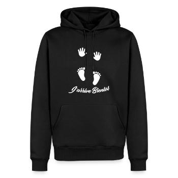 J'arrive Bientôt / Cadeau pour futur maman - Sweat à capuche Premium bio Homme - noir - Devant - Nico (187cm)