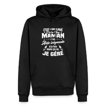 Compliqué d'être une maman et une Aide-soignante - Sweat à capuche Premium bio Homme - noir - Devant - Nico (187cm)