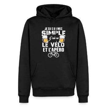 Je Suis Un Mec Simple J'aime Le Vélo Et L'apéro - Sweat à capuche Premium bio Homme - noir - Devant - Nico (187cm)