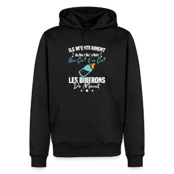 Qui ça qui ça Les biberons de minuit Humour Cadeau - Sweat à capuche Premium bio Homme - noir - Devant - Nico (187cm)