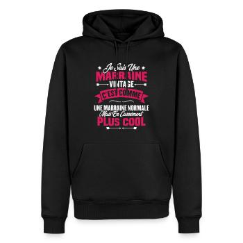 Je suis une marraine vintage - Sweat à capuche Premium bio Homme - noir - Devant - Nico (187cm)