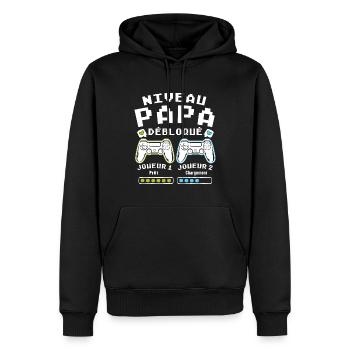 Niveau Papa Débloqué Cadeau Drôle Nouveau Papa - Sweat à capuche Premium bio Homme - noir - Devant - Nico (187cm)