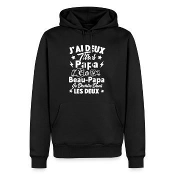 Cadeau J'ai deux titres Papa et Beau papa - Sweat à capuche Premium bio Homme - noir - Devant - Nico (187cm)