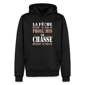 La Pêche résout pas mal de problémes Humour cadeau - Sweat à capuche Premium bio Homme - noir - Devant - Nico (187cm)