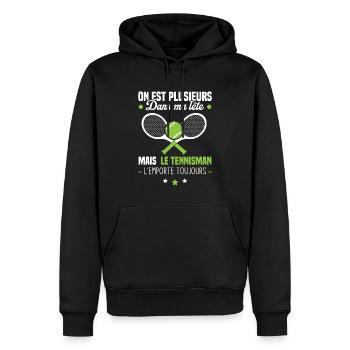 Le tennisman l'emporte toujours Humour cadeau - Sweat à capuche Premium bio Homme - noir - Devant - Nico (187cm)