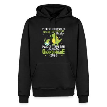 Je vais être grand frère 2026 / Cadeau grand frère - Sweat à capuche Premium bio Homme - noir - Devant - Nico (187cm)