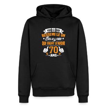 Voici à Quoi Ressemble Un Beau Gosse 70 ans Cadeau - Sweat à capuche Premium bio Homme - noir - Devant - Nico (187cm)