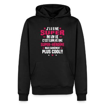 J'ai une super mamie c'est comme une super héroïne - Sweat à capuche Premium bio Homme - noir - Devant - Nico (187cm)