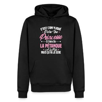 Princesse et pétanque - Sweat à capuche Premium bio Homme - noir - Devant - Nico (187cm)