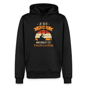 Je suis retraité et pêche / Humour cadeau pêcher - Sweat à capuche Premium bio Homme - noir - Devant - Nico (187cm)