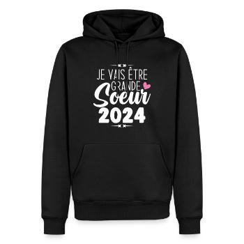 Je Vais Être Grande Sœur 2024, Annonce Grossesse - Sweat à capuche Premium bio Homme - noir - Devant - Nico (187cm)