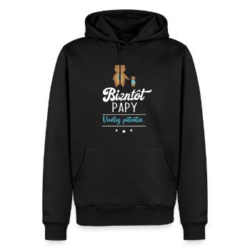 Bientôt Papy veuillez patienter, Cadeau futur papy - Sweat à capuche Premium bio Homme - noir - Devant - Nico (187cm)