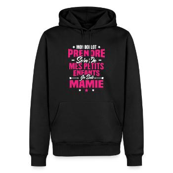 Prendre soin de mes petits enfants, Je suis mamie - Sweat à capuche Premium bio Homme - noir - Devant - Nico (187cm)