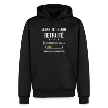 Jeune stagiaire retraité formation en cours - Sweat à capuche Premium bio Homme - noir - Devant - Nico (187cm)