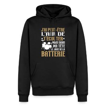 Dans ma tête je joue de la batterie - Sweat à capuche Premium bio Homme - noir - Devant - Nico (187cm)