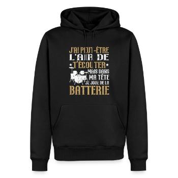 Dans ma tête je joue de la batterie - Sweat à capuche Premium bio Homme - noir - Devant - Nico (187cm)